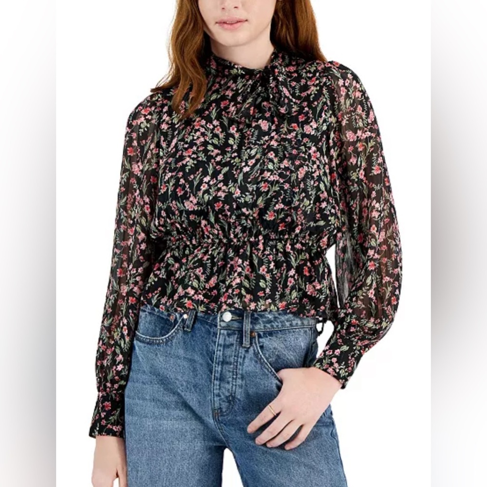 Lucy Paris Women's Renee Printed Tie-Neck Long-Sleeve Top